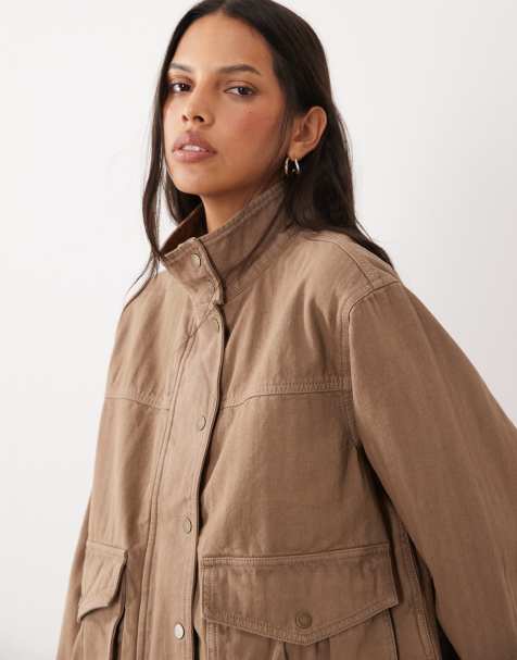 Abercrombie & Fitch oversized denim jacket in washed brown - view 1