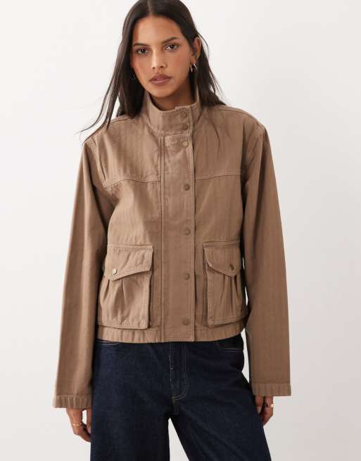 Abercrombie & Fitch oversized denim jacket in washed brown, 3 of 4