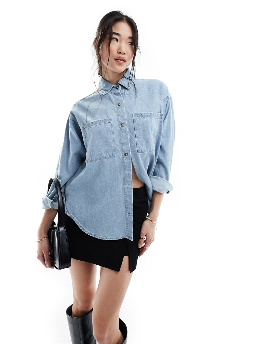 Abercrombie & Fitch oversized denim shirt in light wash-Blue