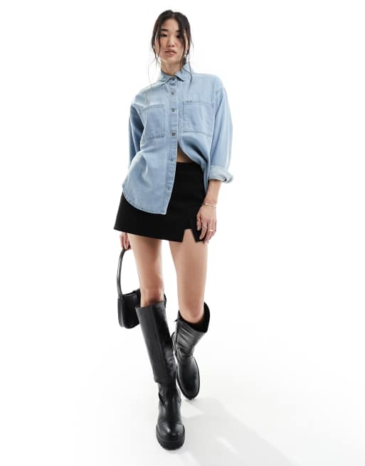 Abercrombie & Fitch oversized denim shirt in light wash, 3 of 4