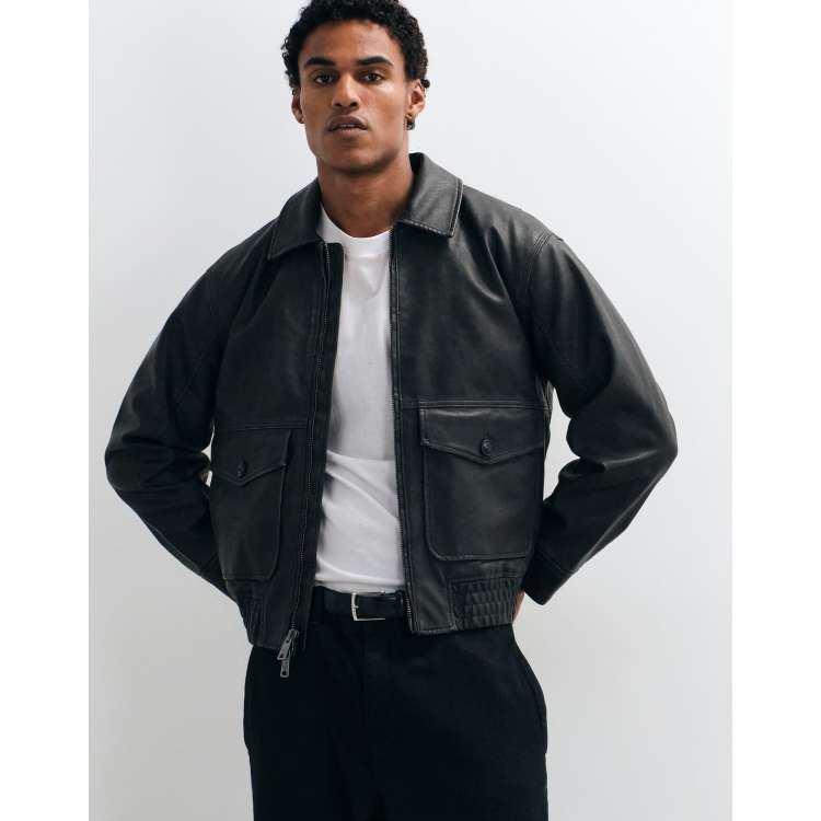 Abercrombie & Fitch oversized faux leather jacket black | ASOS