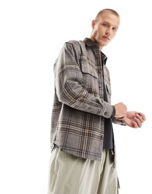 Abercrombie & Fitch oversized fit chunky flannel with cord collar in brown check