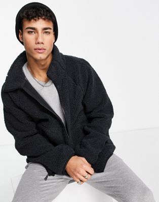 Abercrombie & Fitch Oversized Fit Sherpa Jacket In Charcoal Gray | ModeSens