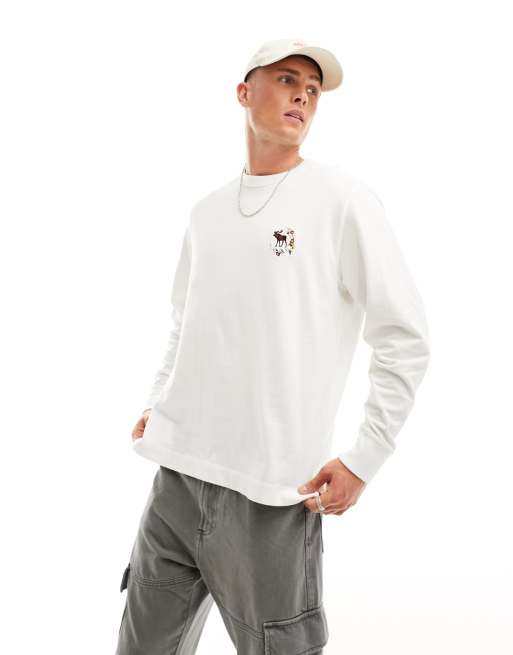 Abercrombie & Fitch - Oversized fit T-shirt met lange mouwen met logo in wit