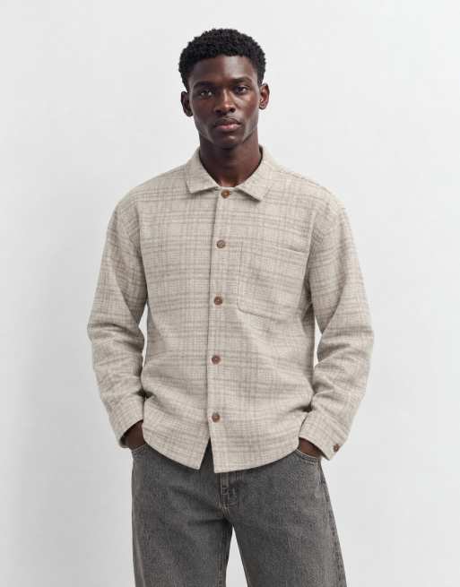 Abercrombie & Fitch oversized flanellskjorta i krämfärgad rutig, 9 av 10