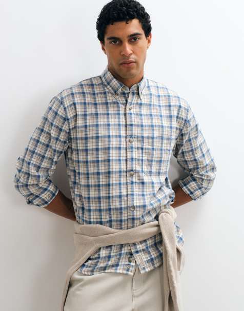 Abercrombie & Fitch oversized flannel shirt in cream plaid - view 1