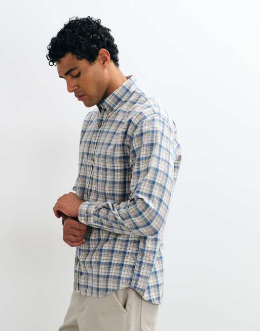 Abercrombie & Fitch oversized flannel shirt in cream plaid, 2 of 10