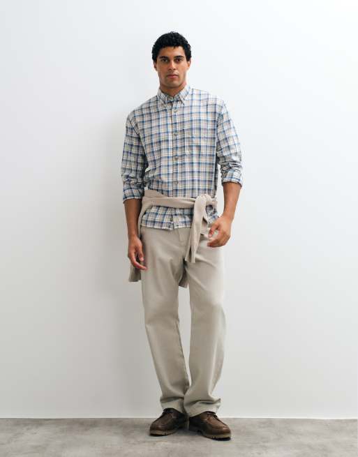 Abercrombie & Fitch oversized flannel shirt in cream plaid, 4 of 10