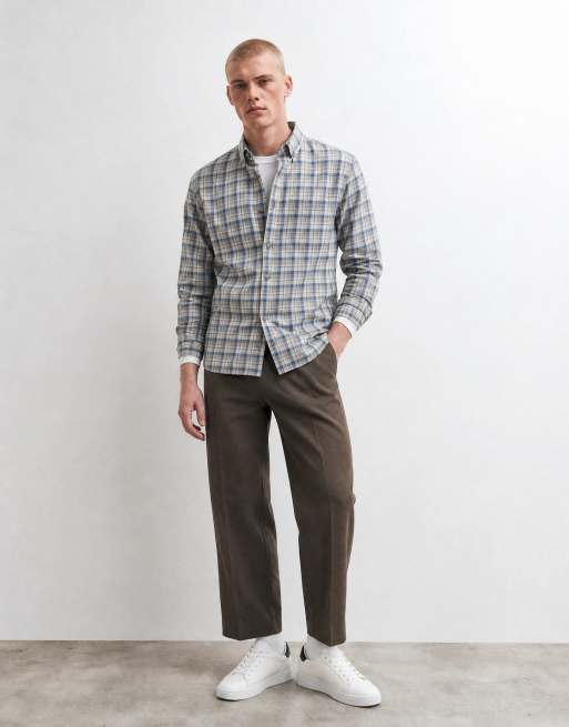 Abercrombie & Fitch oversized flannel shirt in cream plaid, 7 of 10