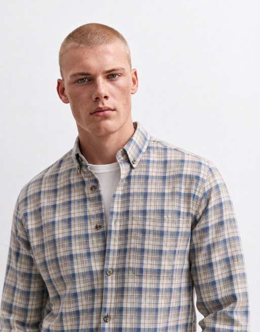 Abercrombie & Fitch oversized flannel shirt in cream plaid, 9 of 10