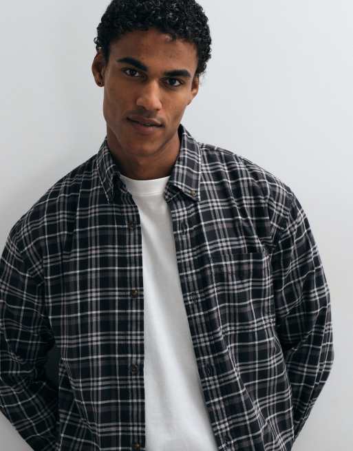 Abercrombie & Fitch oversized flannelskjorte i sort tern, 1 af 5