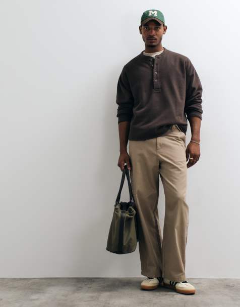 Abercrombie & Fitch oversized heavyweight henley top in brown - view 1