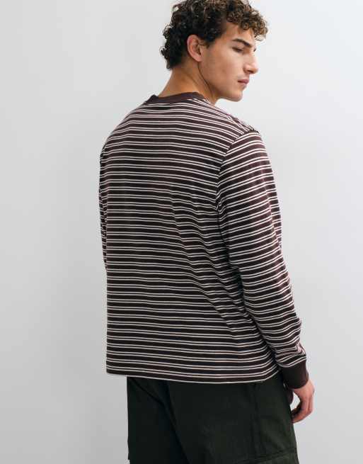 Abercrombie & Fitch oversized heavyweight long sleeve t-shirt in brown stripe, 2 of 5