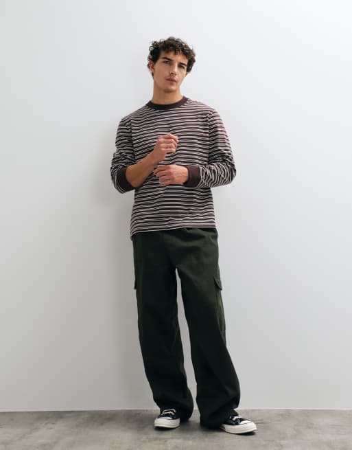 Abercrombie & Fitch oversized heavyweight long sleeve t-shirt in brown stripe, 4 of 5