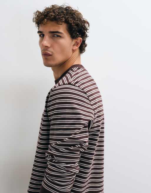 Abercrombie & Fitch oversized heavyweight long sleeve t-shirt in brown stripe, 5 of 5
