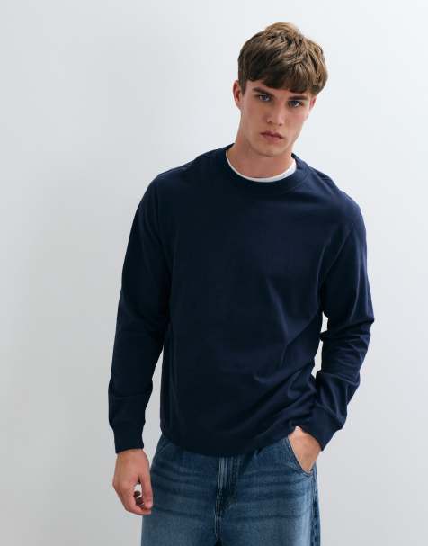 Abercrombie & Fitch oversized heavyweight long sleeve t-shirt in navy - view 1