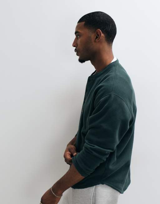 Abercrombie & Fitch oversized Henley-top van zware kwaliteit in donkergroen, 4 van 10