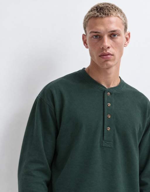Abercrombie & Fitch oversized Henley-top van zware kwaliteit in donkergroen, 6 van 10