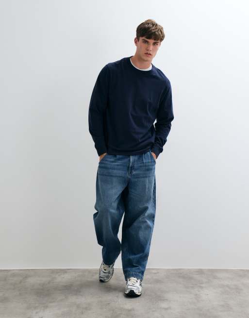 Abercrombie & Fitch oversized kraftig langærmet T-shirt i navy, 2 af 5