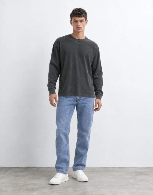 Abercrombie & Fitch oversized kraftig langærmet T-shirt i vasket sort, 6 af 8