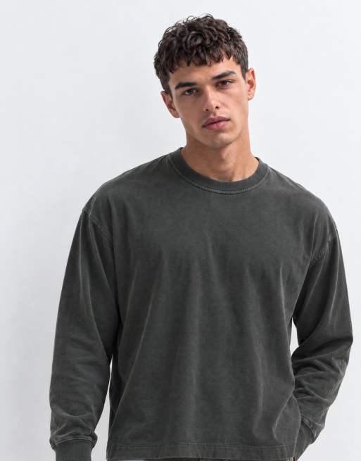 Abercrombie & Fitch oversized kraftig langærmet T-shirt i vasket sort, 7 af 8