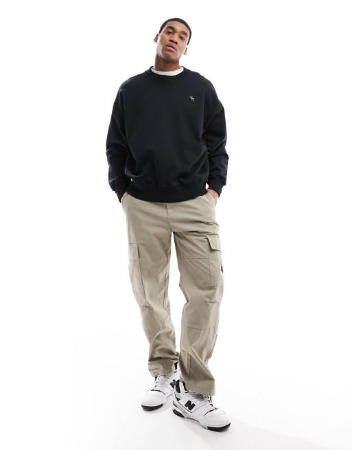 Abercrombie & Fitch - Oversized, kraftig og sort sweatshirt med ikonlogo i silikone, 2 af 4
