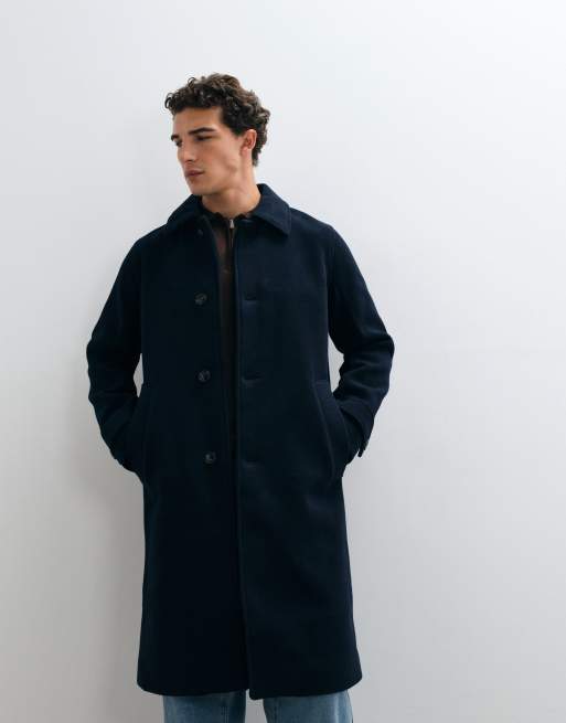 Abercrombie & Fitch oversized lang model mantel van wolmix in marineblauw, 5 van 5