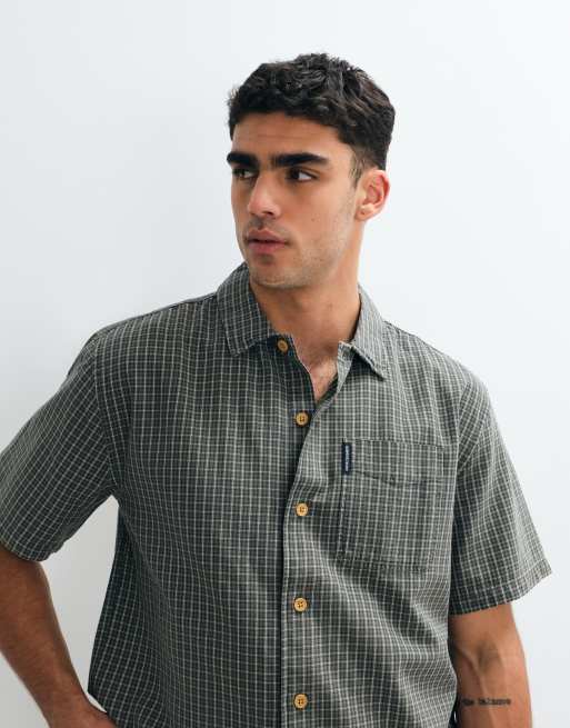Abercrombie & Fitch - Oversized overhemd met korte mouwen in groene microruit, 3 van 5