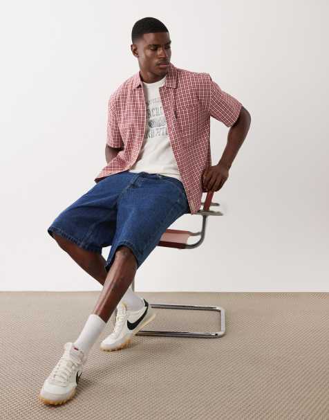 Abercrombie & Fitch - Oversized overhemd met korte mouwen in rode microruit - view 1