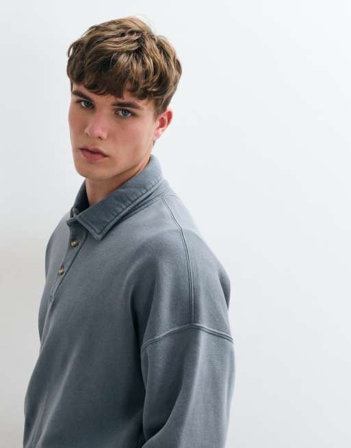 Abercrombie & Fitch oversized polo-sweatshirt med knapper i petrolblå, 4 af 5