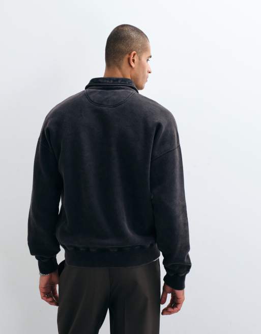 Abercrombie & Fitch oversized polo sweatshirt met knoopsluiting in zwart, 4 van 5