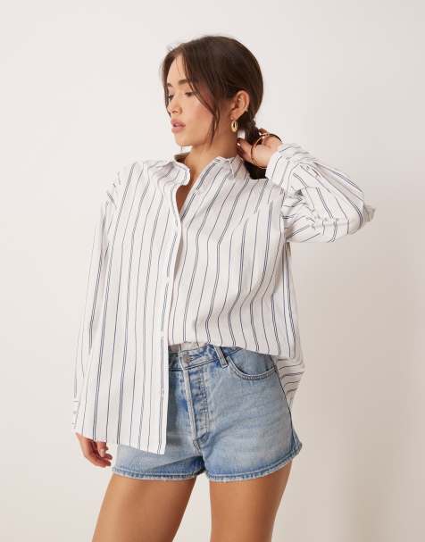 Abercrombie & Fitch oversized poplin shirt in white stripe - view 1
