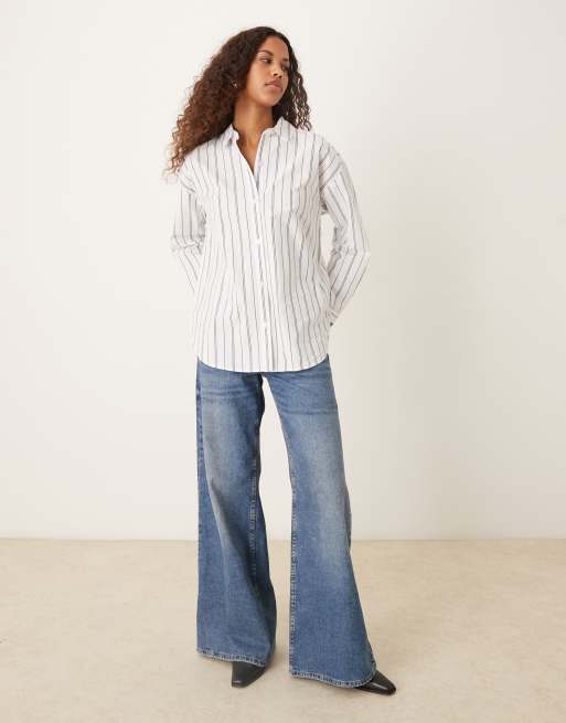 Abercrombie & Fitch oversized poplin shirt in white stripe, 2 of 4