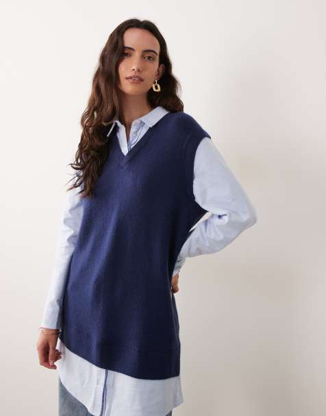 Abercrombie & Fitch oversized shirt with knitted vest overlay in blue - view 1
