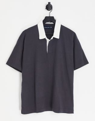 Abercrombie & Fitch oversized short sleeve rugby polo in black - ASOS Price Checker