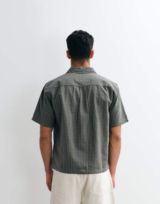 Abercrombie & Fitch oversized short sleeve shirt in green micro check, 4 of 5