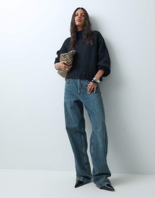 Abercrombie & Fitch oversized striktrøje med ståkrave i sort, 2 af 5