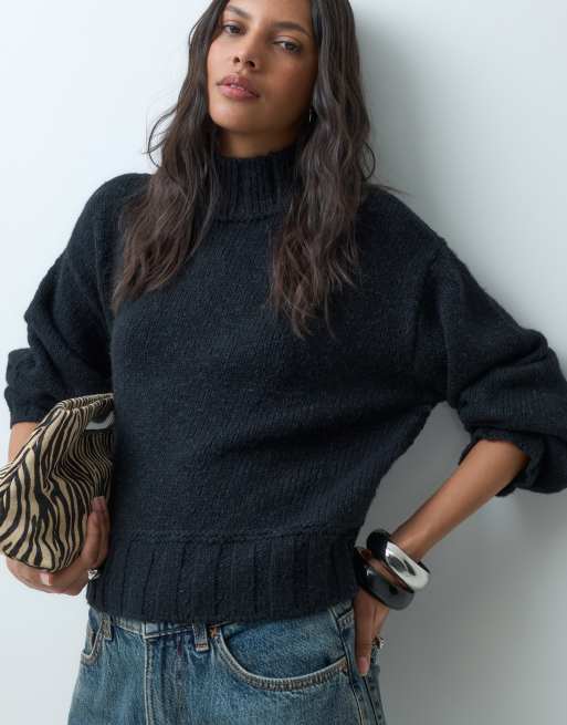 Abercrombie & Fitch oversized striktrøje med ståkrave i sort, 5 af 5