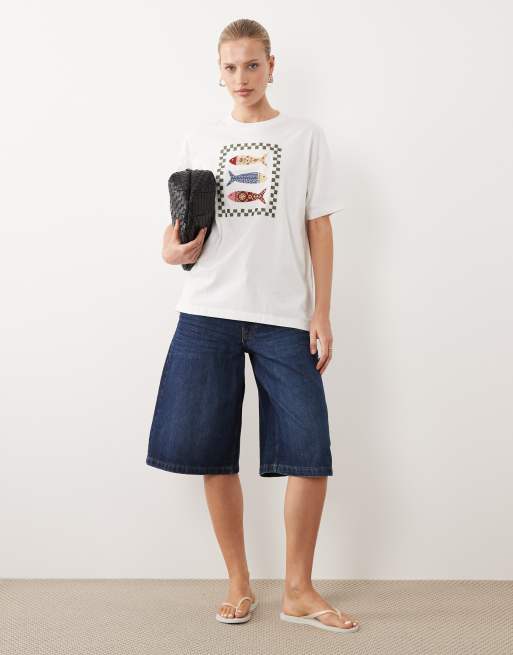 Abercrombie & Fitch - Oversized T-shirt met geborduurde visprint in wit, 2 van 4
