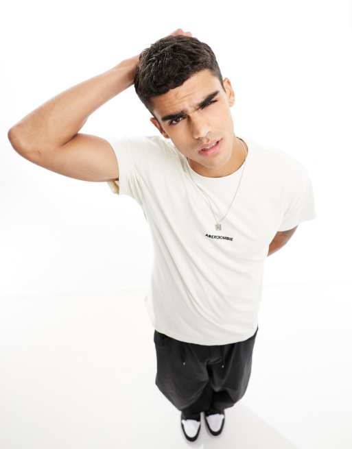 Abercrombie & Fitch - Oversized T-shirt met logo midden op de borst en rug in crème