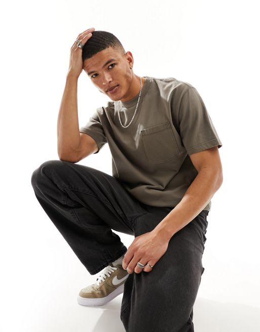 Abercrombie & Fitch oversized t-shirt with pocket in khaki green | ASOS