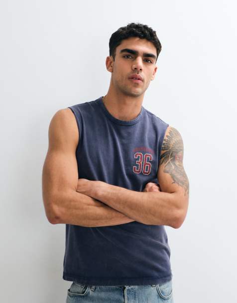 Abercrombie & Fitch oversized tank top in washed navy - view 1