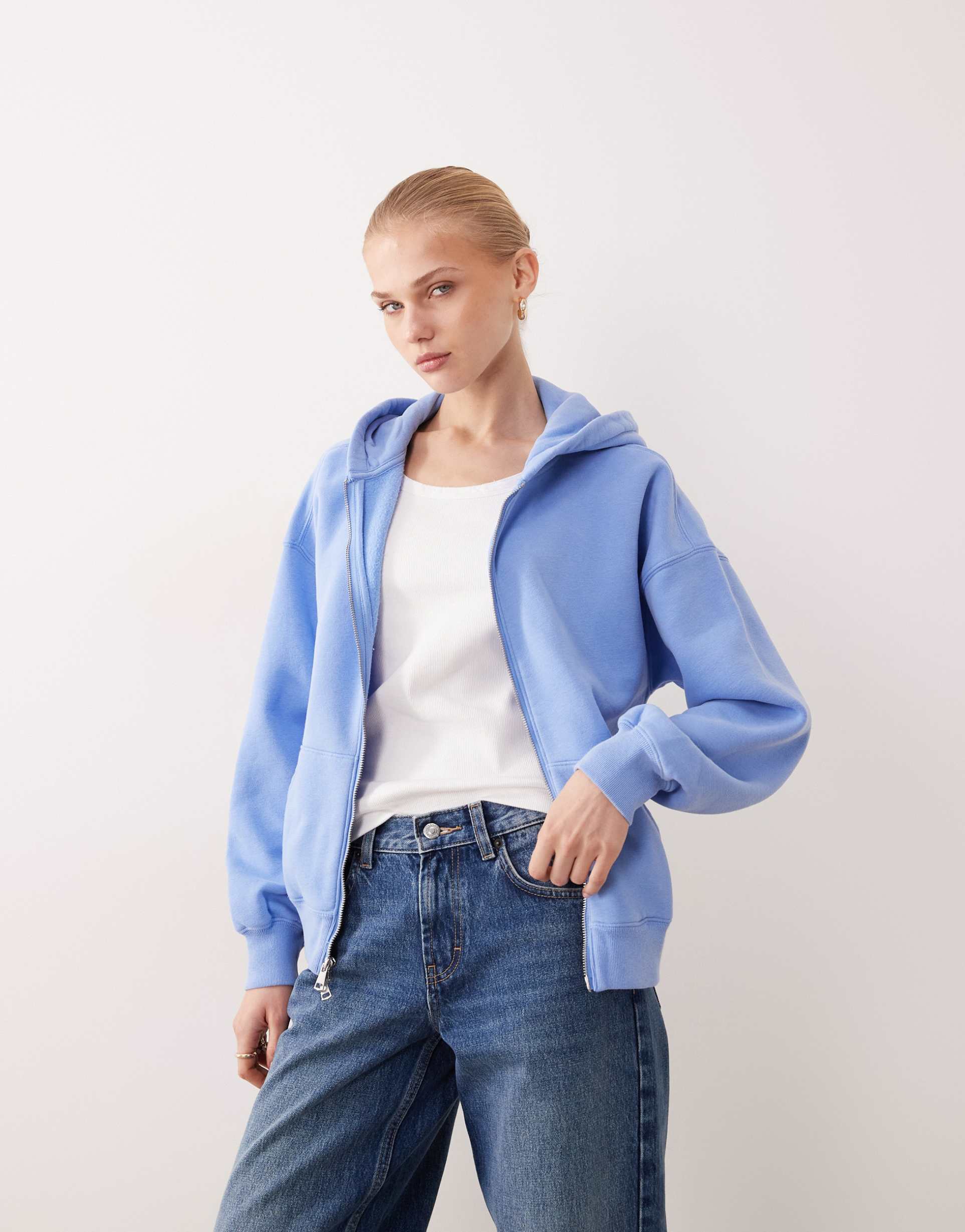 abercrombie & fitch oversized zip up hoodie in blue