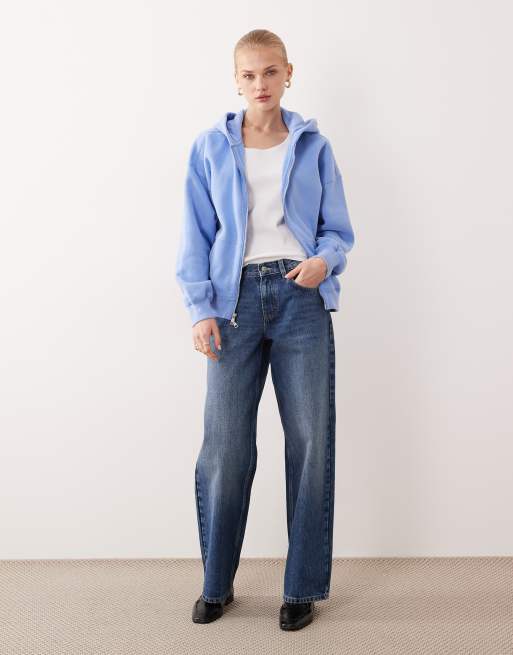 Abercrombie & Fitch oversized zip up hoodie in blue, 2 of 4