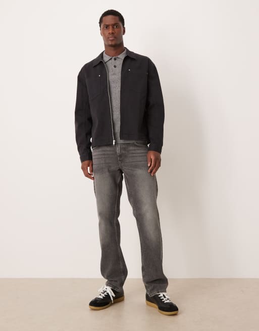 Abercrombie & Fitch oversized zip up shacket in black, 2 of 5