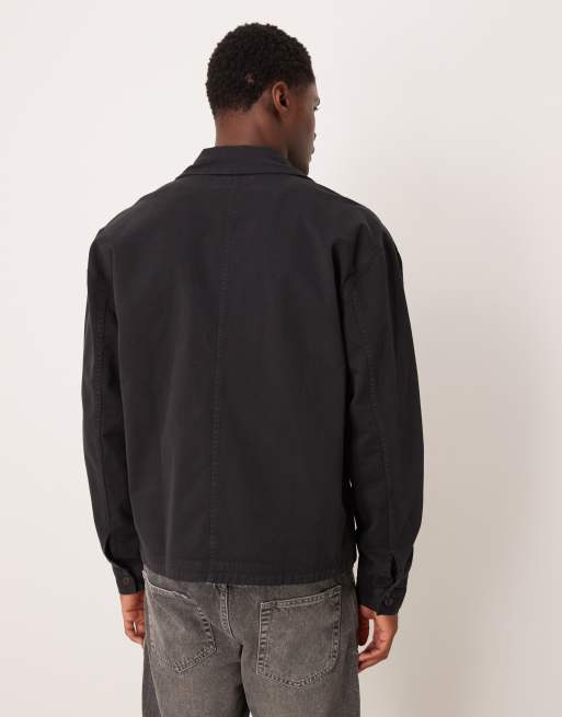 Abercrombie & Fitch oversized zip up shacket in black | ASOS