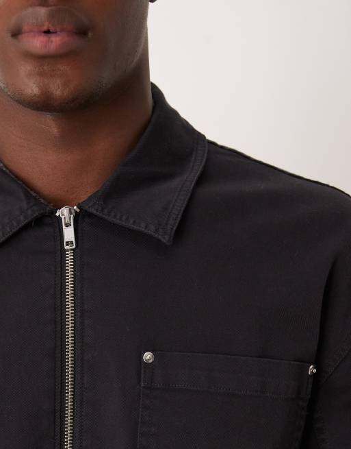 Abercrombie & Fitch oversized zip up shacket in black, 5 of 5