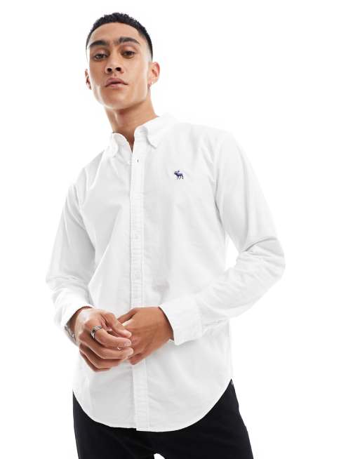 Abercrombie & Fitch – Oxford-Hemd in Weiß mit Markenlogo