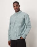 [Abercrombie & Fitch] Abercrombie & Fitch oxford long sleeve shirt in grey stripe-Green S Mint / white stripe