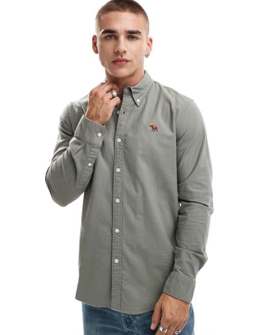Abercrombie & Fitch - Oxford overhemd in icoonlogo in middengrijs